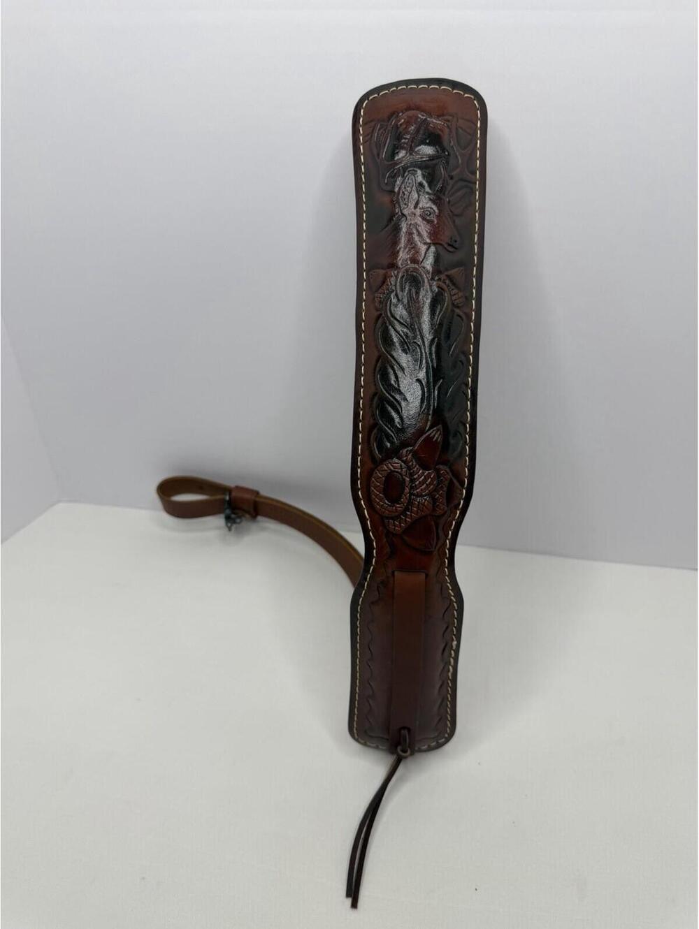 Vintage HUNTER Rifle Shotgun Tooled Padded Leather Sling Steel Swivels